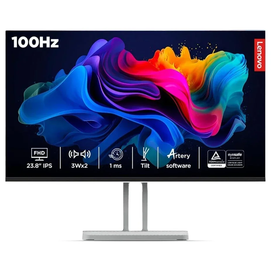 Lenovo L24i-4A Monitor, 23.8-Inch, FHD, 100Hz, 1ms MPRT, IPS, 99% sRGB, Dual 3W Speakers, Eyesafe 2.0