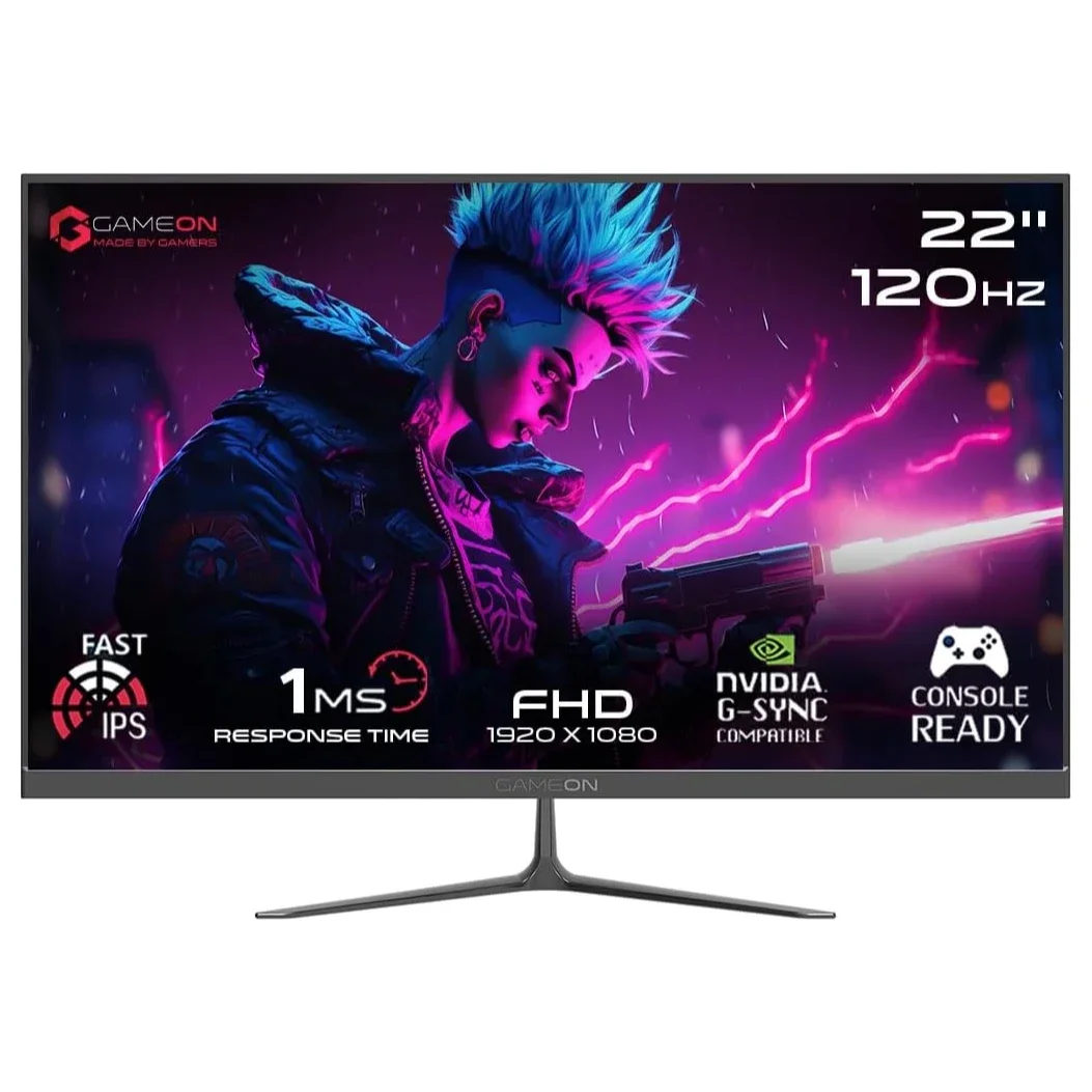GAMEON GOES22FHD120IPS Monitor, 22-Inch Full HD 1920x1080 120Hz 0.5ms IPS HDMI 2.1 FreeSync NVIDIA G-Sync Compatible PS5 Supported HDR, Black