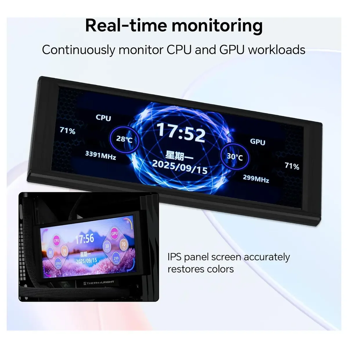 Thermalright Trofeo Vision LCD AIO Display 6.86 Inch PC Monitor, 1280x480 USB Type-C Real-Time Hardware Monitoring, Black