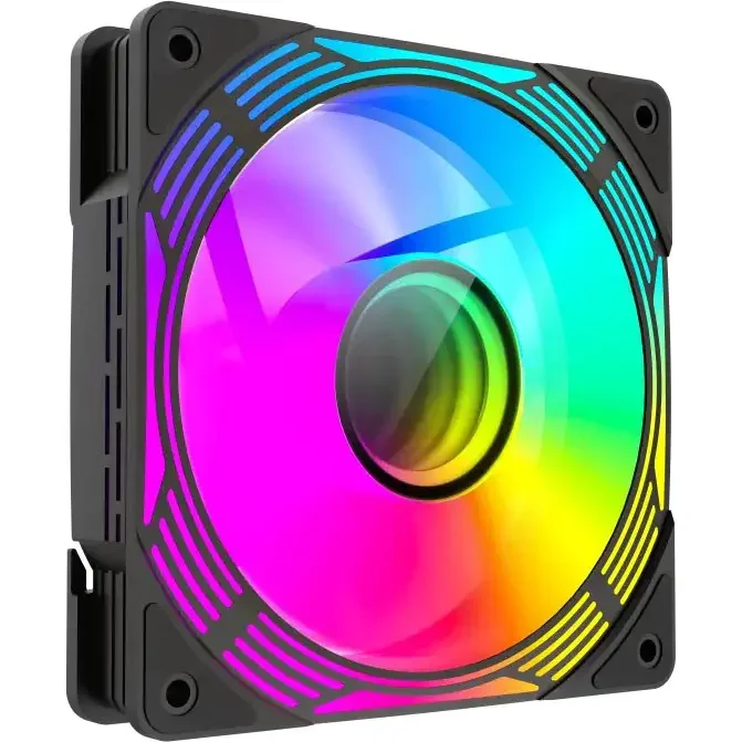 GameMax FN12A-C8I 120mm ARGB PC Case Fan Black Infinity Mirror Center 5V 3pin Aura Sync 800-1600 RPM 4pin PWM High-Performance Quiet Cooling