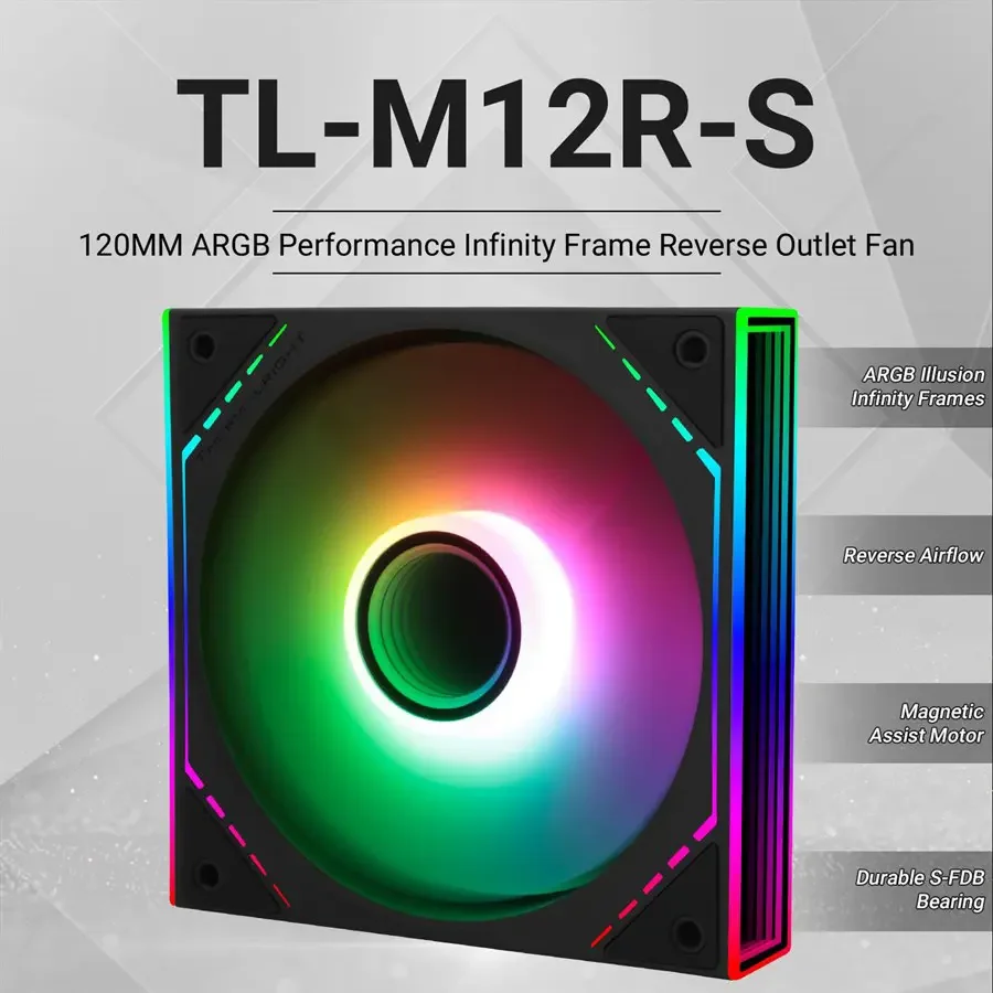 Thermalright TL-M12R-S 120mm ARGB PWM Reverse Airflow Case Fan, 1500RPM, Silent Operation, Inverted Design, Black
