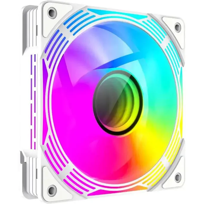 GameMax FN12A-C8I-RW 120mm ARGB PC Case Fan White Reversible Blades Infinity Mirror Center 5V 3pin Aura Sync 800-1600 RPM 4pin PWM