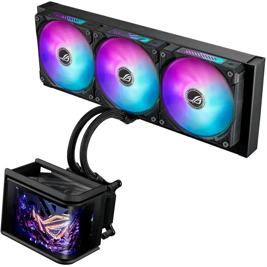 Asus ROG Ryuo IV SLC 360 ARGB Liquid CPU Cooler, 6.67" AMOLED Display, 360mm Radiator, 3x 120mm ARGB Fans, Black