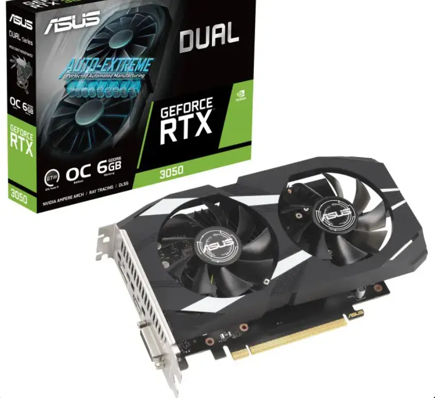 ASUS Dual GeForce RTX™ 3050 OC Edition 6GB GDDR6 Video Graphics Card, NVIDIA Ampere Streaming Multiprocessors, PCI Express 4.0, 96-bit | DUAL-RTX3050-O6G