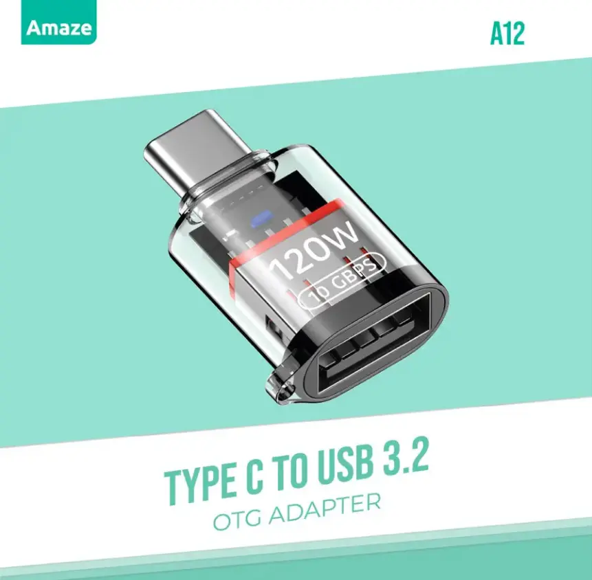 AMAZE Type C To USB 3.2 OTG Adapter A12 Pro, 10Gbps, 120W, Audio Feature Enabled